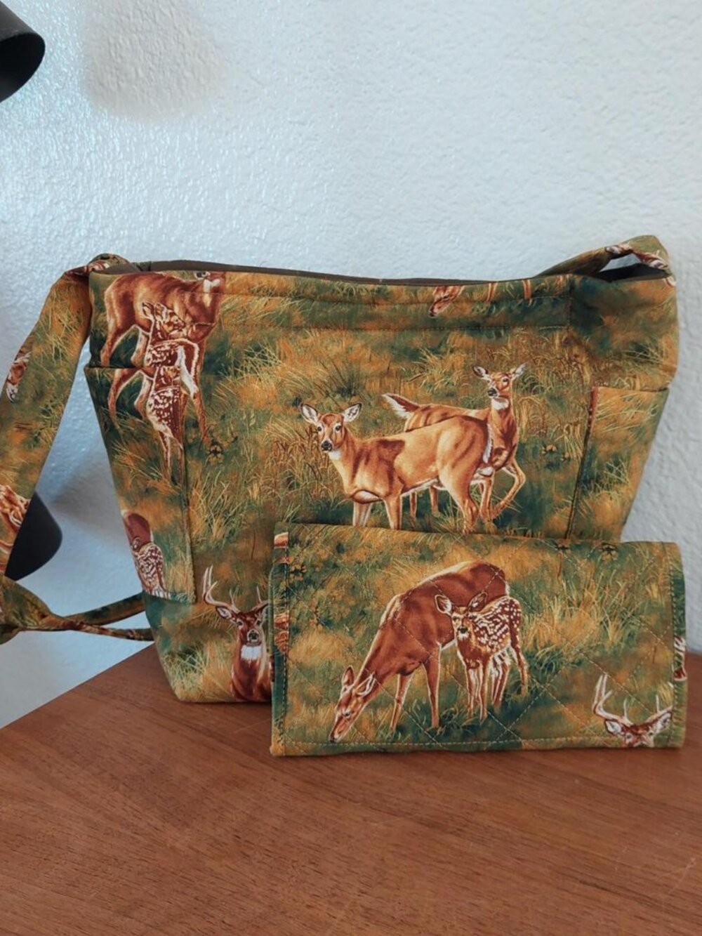 Handmade Quilted Deer Crossbody Bag and Wallet Set Whitetail Fawn Buck Wildlife